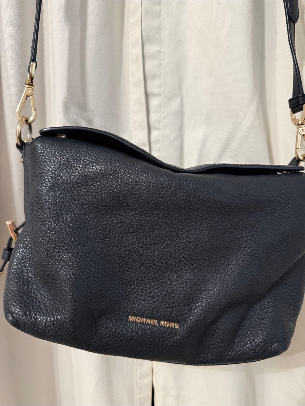 Michael Kors Black Pebbled Leather Shoulder Bag with Gold Hardware